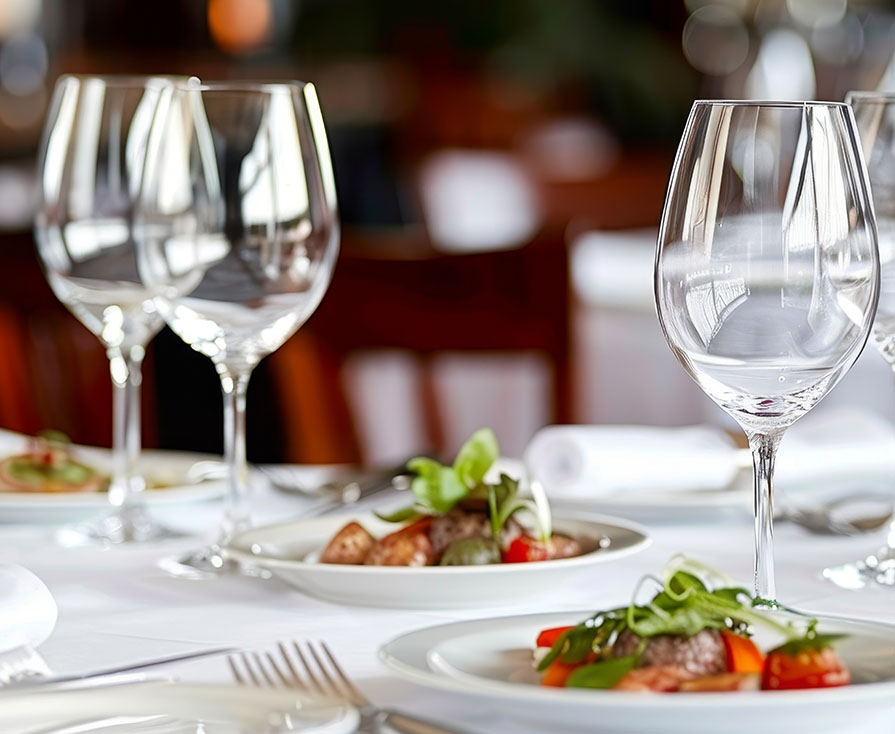 Dinner plate with a glass