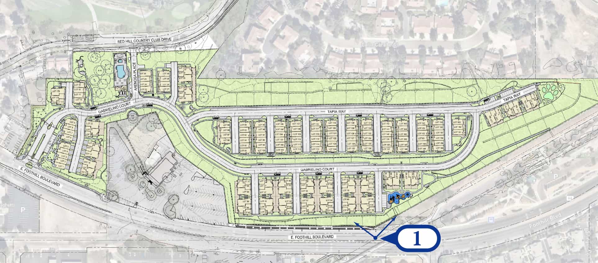 1. Foothill Blvd looking Northwest into Community Map